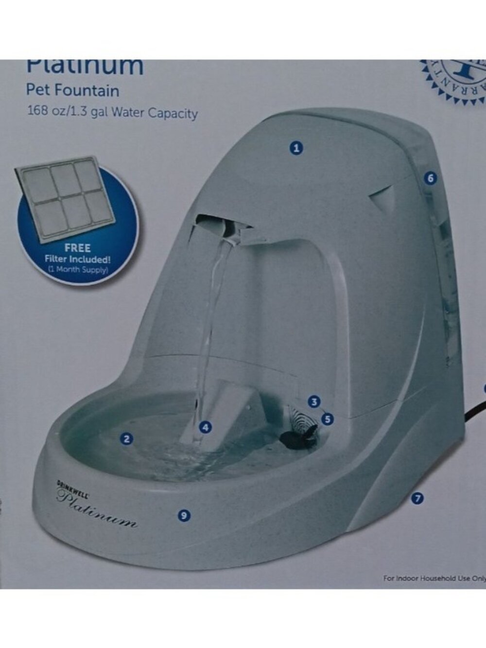 PetSafe Drinkwell Cat Dog Platinum Fountain Indoor Multi-Pet 1.3 Gal PWW00